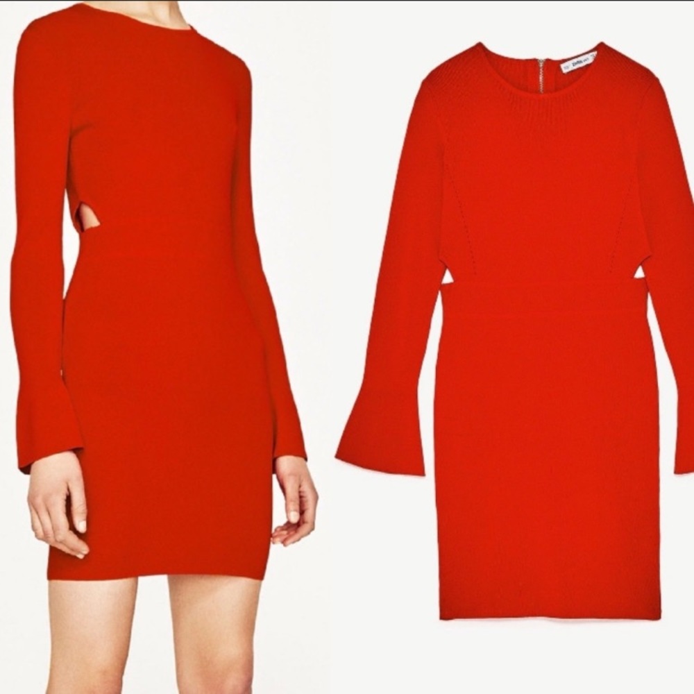 Zara red Knit Ribbed Dress
